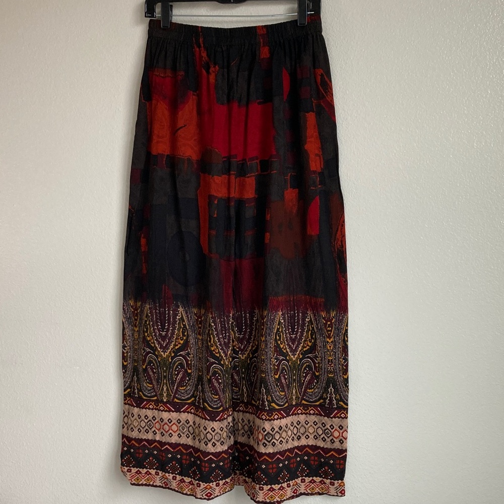 Wide Leg Pull On Flowy Hippie Pants Boho Festival Abstract Paisley Gypsy S/M
